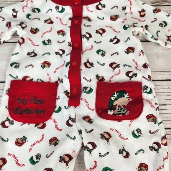 Miniwear Vintage My 1st Christmas Sleeper 0-3M Holiday Candy Canes - Picture 4 of 6